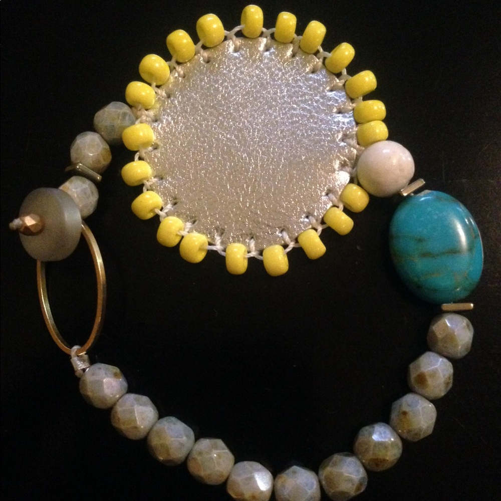 Metallic leather beaded bracelet